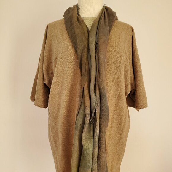 NEW Painted dyed silk cashmere scarf wrap beige black brown tan green gray blue - Picture 15 of 15
